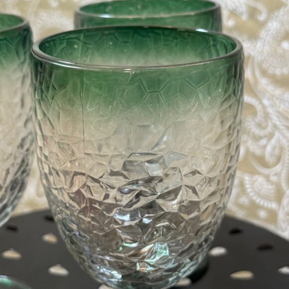 Set of  3 Large Vintage Libbey Ombre Green Crackle Glass Wine/Water Goblets - Picture 6 of 16